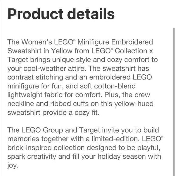 Lego X Target Women’s Embroidered Sweatshirt | Yellow | Small - Picture 5 of 6